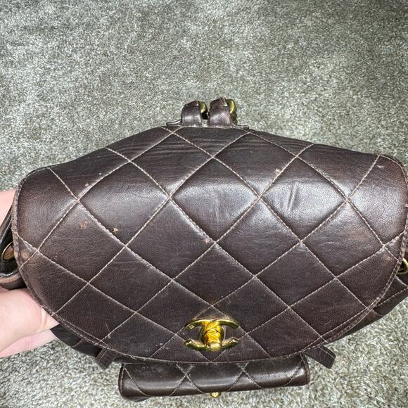 Chanel Matelasse Chain Backpack Duma Lambskin CC Logo Chocolate Brown Vintage - Picture 4 of 16